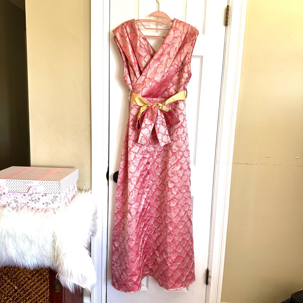 Elegant Pink and Gold Jacquard Gown Mother of the Bride Evening Wear Medium